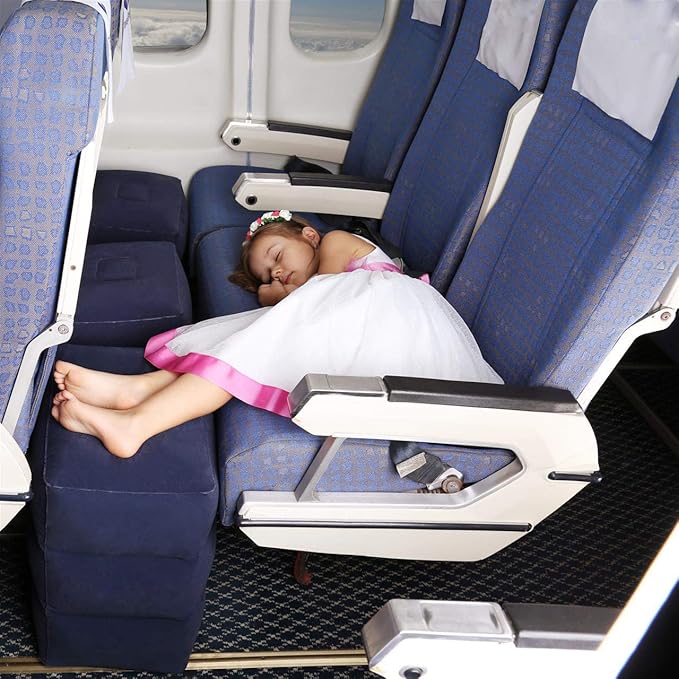 Inflatable Travel Foot Rest Pillow, Adjustable Height Leg Rest Pillow for Cars, Home, Office, Trains, Airplane, Make a Flat Bed for Baby, Kids, Toddlers, Blue, 2 Pack