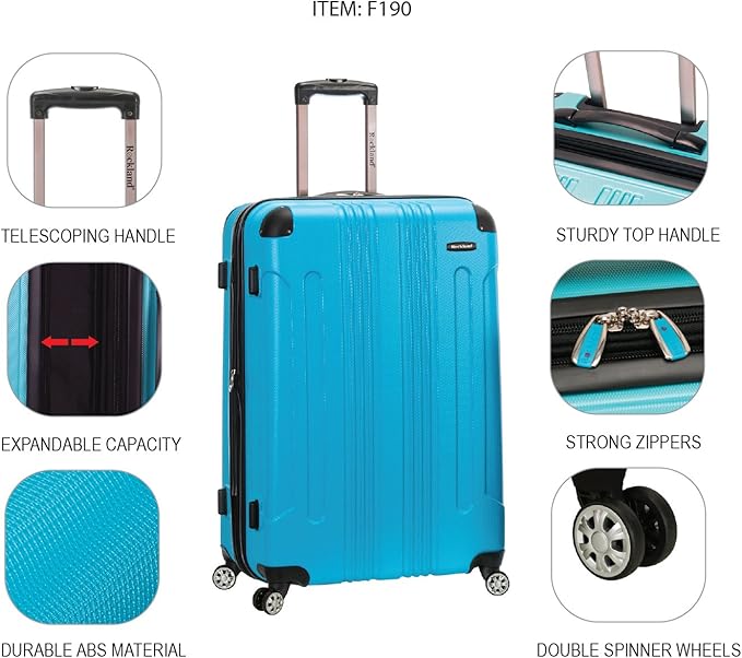 Rockland London Hardside Spinner Wheel Luggage, Blue, 3-Piece Set (20/24/28)