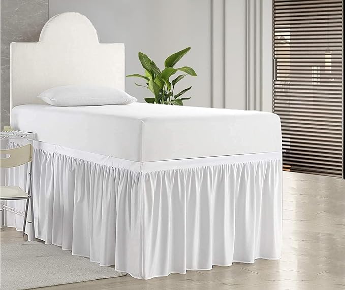 Dorm Bed Skirt, Twin XL, 34" Drop, White | Soft Microfiber Fabric, College dorm rooms, Hides under-bed storage, Fits 39"x80" Beds, Wrinkle-resistant, Machine Washable