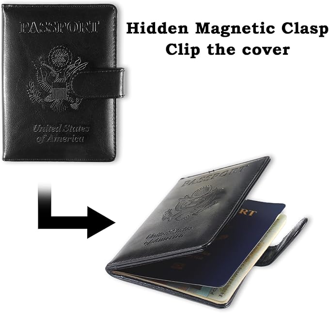 Sizobi Passport Holder for Travel, RFID Passport Cover Wallet for Women Men, Leather Passport Book Card Holder Case for International Travel Must Haves Accessories, Cruise Ship Essentials Gifts, Black