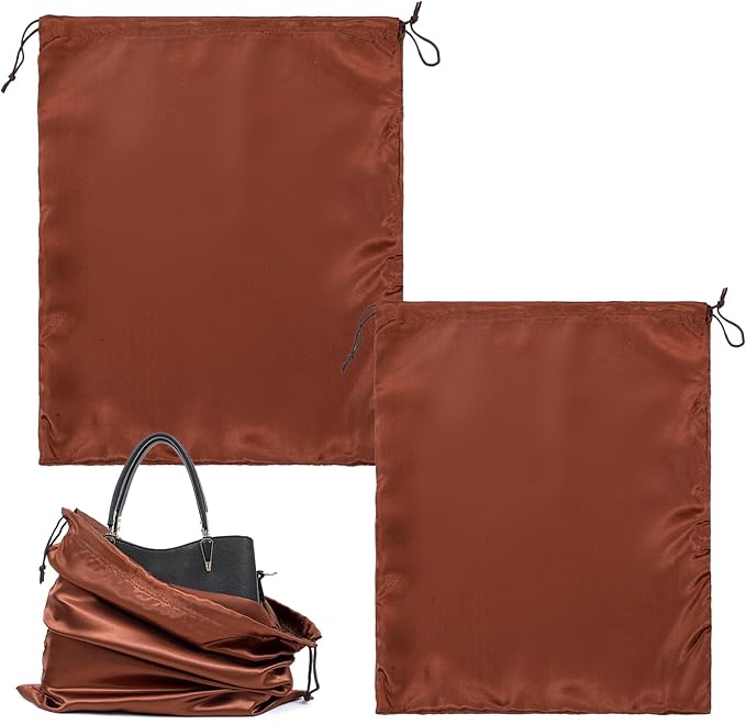 2PCS Dustproof Storage Bags with Drawstring Closure, Brown Dust Bags, Dust Cover Bag, Travel Storage Pouch for Handbags, Purses, Shoes and Boots (23.6x19.7 Inch & 19.7x15.7 Inch)