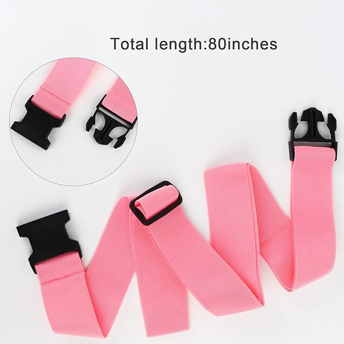2Pcs Luggage Straps for Suitcase Travel Accessories TSA Approved, 80In Long Belts to Keep Your Suitcase Secure, Adjustable Bag Straps with Quick-Release Buckle for Travel Bag Closure, Pink