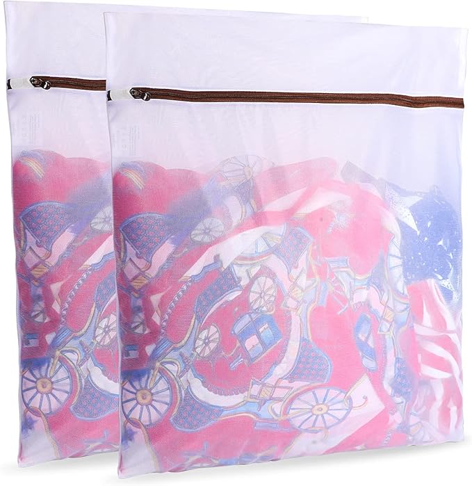 2 Pack Extra Large Mesh Laundry Bags, 24 x 31 in Fine Mesh Wash Bags for Big Items, Durable Zipper Laundry Bags for Pillows, Stuffed Animals, Pet Bedding & Blankets (Fine Mesh White, 2 XXXL Large)