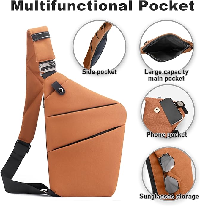 Anti Theft Travel Bag, One Shoulder Large Capacity Cross-body Bag Chest Fashion Lightweight Sling Bags for Travel Sports