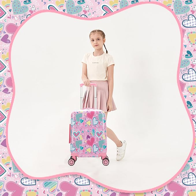 Kid's Luggage Set 5 Piece Suitcase Set 16" Hardside Luggage with Spinner Wheels Girls Carry on Toddler Travel Rolling Suitcase with Neck Pillow Airline Approved