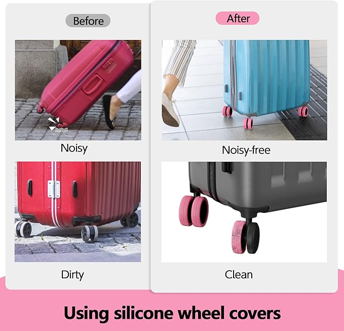 AWINNER 8 Pack Luggage Wheels Covers - Silicone Luggage Wheel Protector Covers for most 8 Spinner Wheel Suitcases or Office Chair Caster,Durable,Mute and Shock Absorption (Pink)
