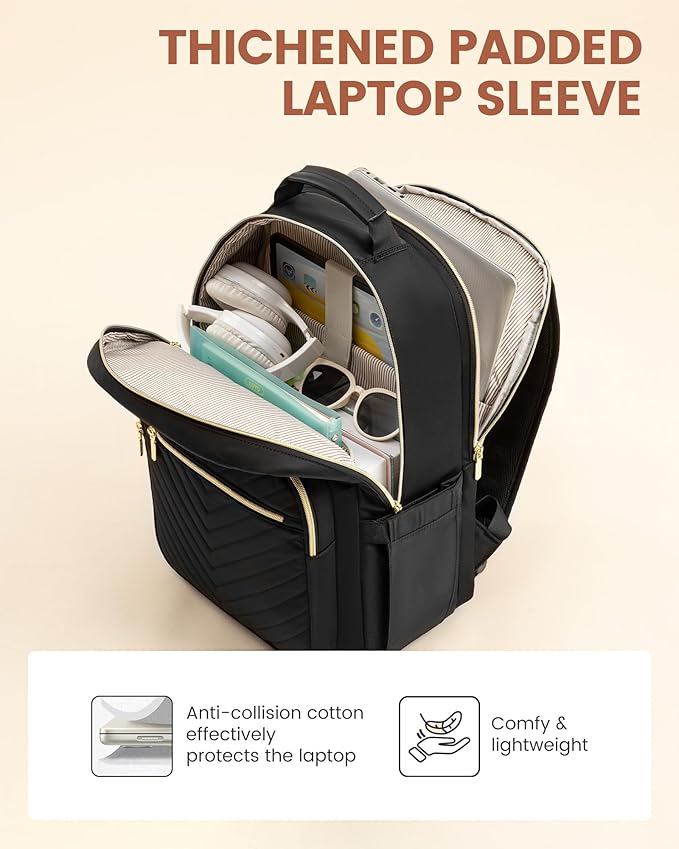 LOVEVOOK Laptop Backpack for Women with Giant Tumbler Holder 15.6 inch,Designer Travel Backpack Laptop Bag College Backpack,Quilted Work Nurse Teacher Backpack Purse Computer Bag Casual Daypack, Black