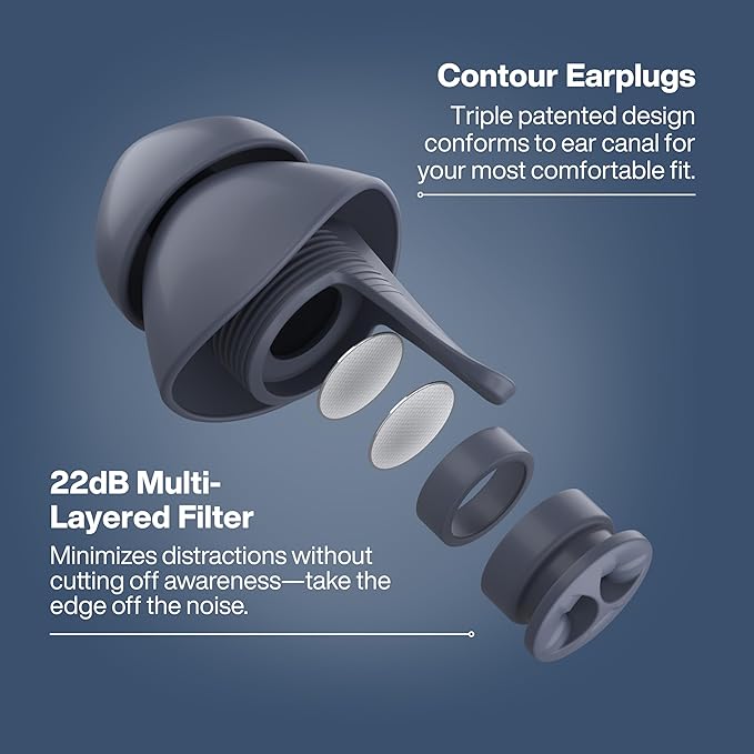 EARPEACE Everyday Noise Control & Noise Reduction Ear Plugs - High-Fidelity Earplugs, Comfortable & Reusable Earplugs for Travel, Sleep, Work, Snoring Blocking, Includes Carrying Case - Navy
