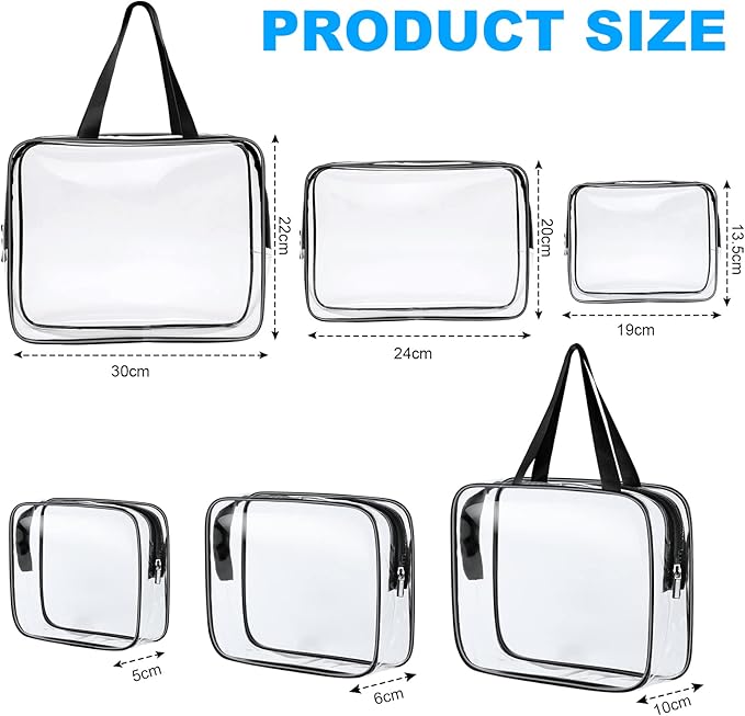 3 Pack PVC Waterproof Toiletries, Crystal Clear PVC Travel Toiletry Bag, TSA Approved Travel Toiletry Bag with Zipper, Multi-size Unisex Clear Cosmetic Bag