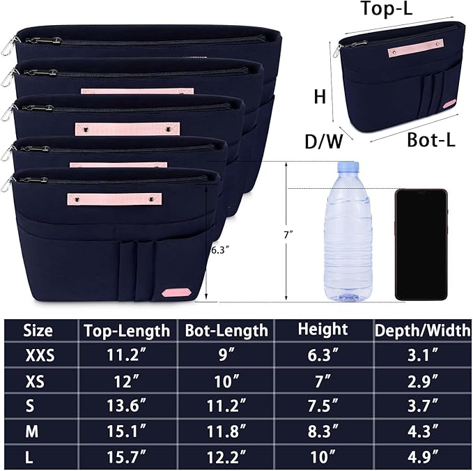 HyFanStr Purse Organizer Insert for Handbags,Tote Bag Organizer Insert Zipper Bag for Women, Handbag Organizer Inside Liner with 15 Pockets