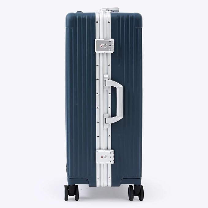 Nobl Travel Zipperless Check In Suitcase - Aluminum Frame, Medium Check In luggage 27x17.5x10.4 Airline Approved by Noble Travel - Polycarbonate Shell - TSA Locks, 360° Spinner Wheels - Midnight Blue