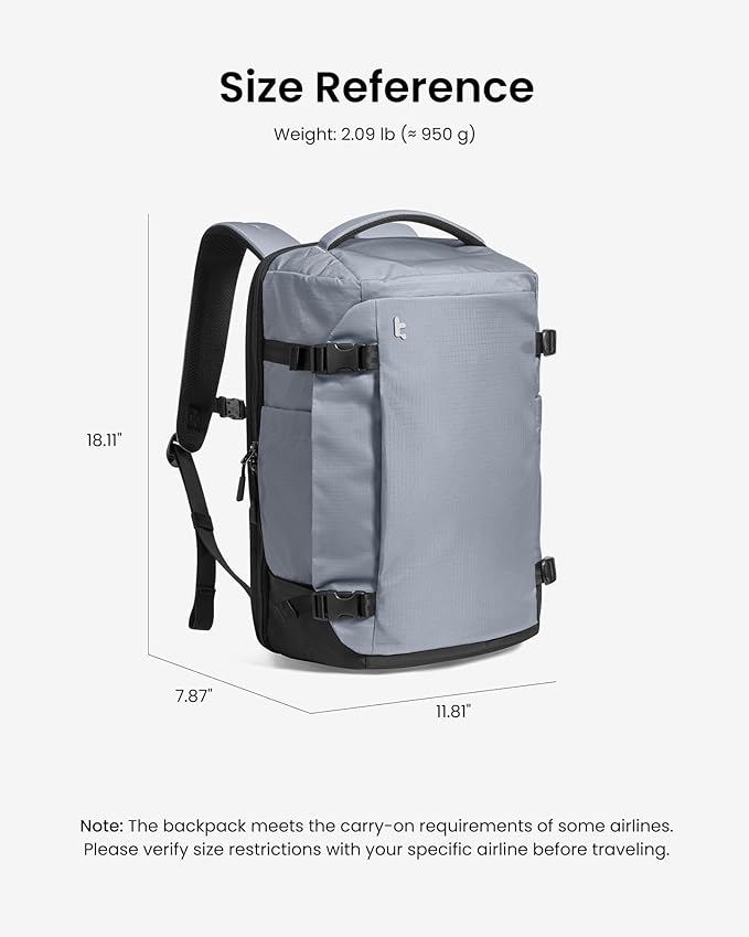 tomtoc Travel Backpack 28L, TSA Friendly Flight Approved Carry-on Luggage, Personal Item Travel Bag, Water-resistant Lightweight Business Rucksack, Durable Bag Fits 16 Inch Laptop