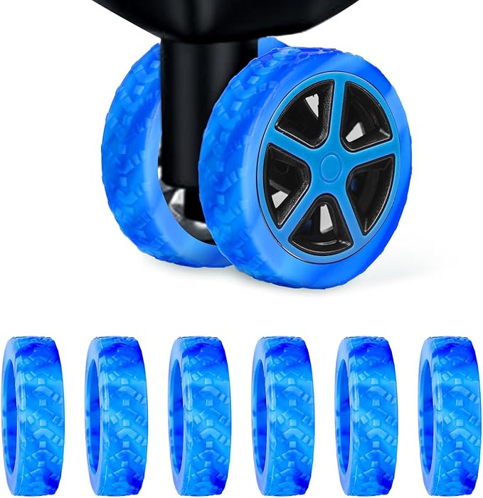 BOXOB 8pcs Luggage Wheel Covers, Thickened Silicone Spinner Wheel Protectors, Blue+Light Blue