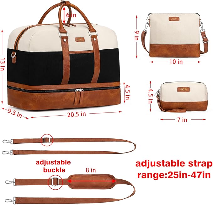 Weekender Bag for Women, Large Overnight Bag Canvas Travel Duffel Bag Carry On Tote with Shoe Compartment 21" 3Pcs Set