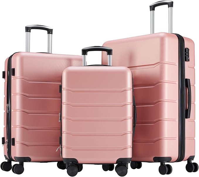 OLIXIS 3-Piece Luggage Set, Carry On Suitcases with Spinner Wheels, Expandable Travel Luggage with TSA Approved Lock & ABS Hard Shell, Pink(20/24/28 Inch)
