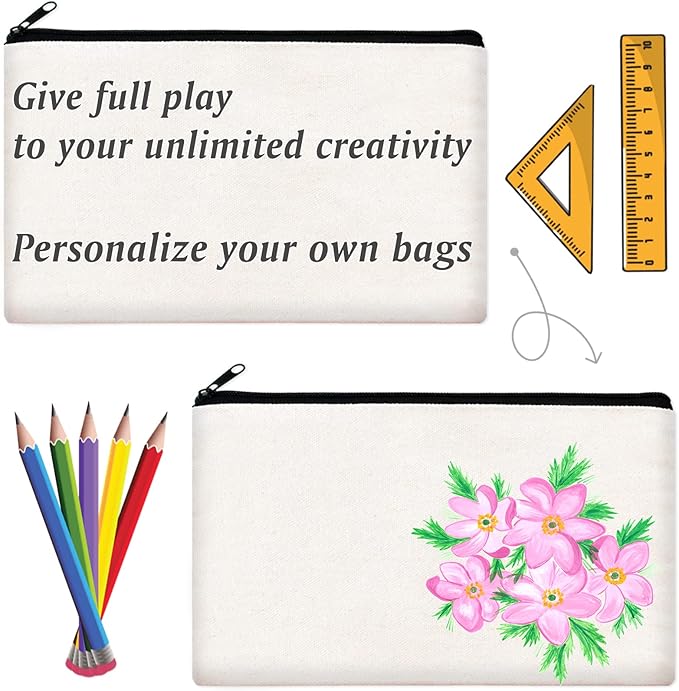 ZeeDix Canvas Pouch- Multi-purpose Cosmetic Bag with Zipper, DIY Craft Canvas Zipper Pouch Blank Makeup Bags Bulk Travel Toiletry Bag for Storage (8.3 x 5 inches)