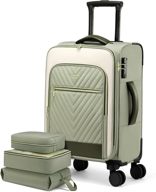 LOVEVOOK Carry On Luggage 22x14x9 Airline Approved,20 Inch Carry-on Suitcase for Women,Softside Suitcases with Wheels,Rolling Checked Luggage with TSA Lock,Lightweight Travel