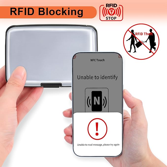Mayski Credit Card Holder, RFID Blocking, Aluminum Alloy Hard Case, Small Mini Business Metal Wallet for Women Men, Silver
