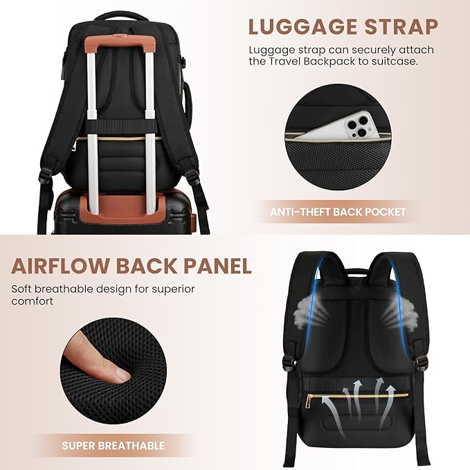 YAMTION Luggage Sets 6 Piece,Hardside 20In Suitcase with Spinner Wheels,TSA Lock,Carry On Suitcase Travel Essentials for Personal Items,Black Beige