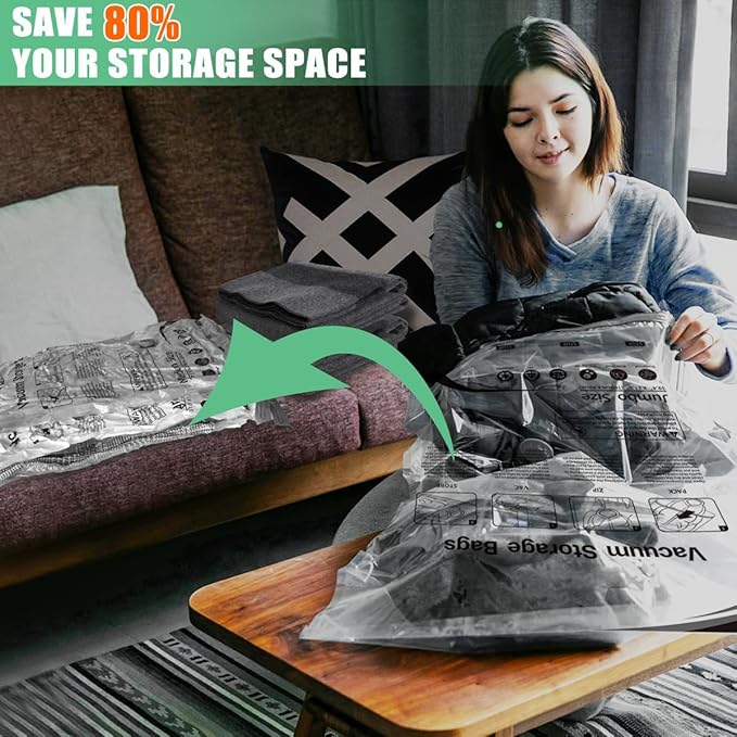 16 Pack Vacuum Storage Bags, Space Saver Bags, Compression for Comforters and Blankets, Sealer Clothes Storage with Hand Pump. (3J/3L/5M/5S)
