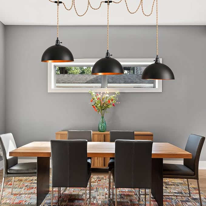 3-Light Hanging Light with Plug in Cord,Plug in Pendant Light 22ft Hemp Rope Pendant Lighting Vintage 3-Light Hanging Lamp Fixtures for Kitchen Island Living Room Bedroom