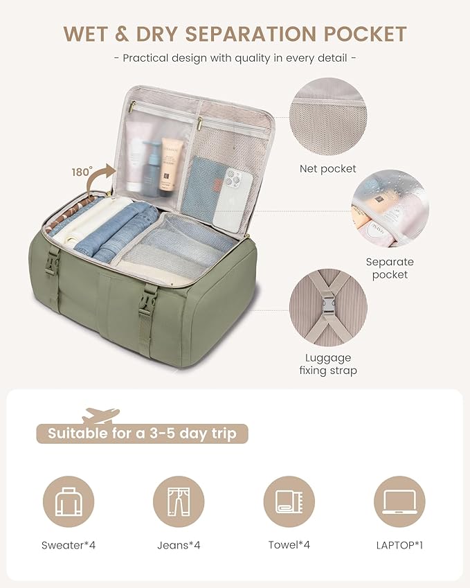 LOVEVOOK Travel Backpack for Women/Men, Personal Item Bag with 3 Packing Cubes Fits 17" Laptop, 50L Travel Backpack Carry on Flight Approved, Water-resistant Carry On Bag for Airplanes