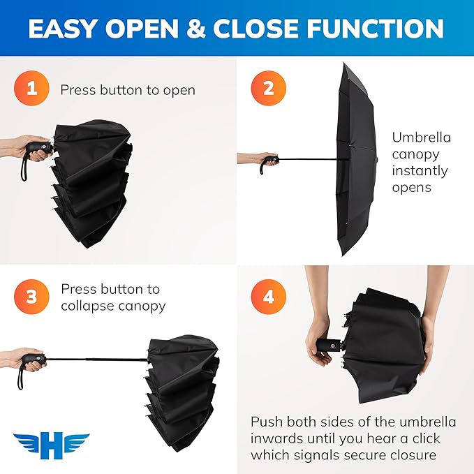 HERO Travel Umbrella - Compact Umbrellas for Rain, Windproof Auto Open Close, Large Coverage Portable Umbrella for Purse and Backpack