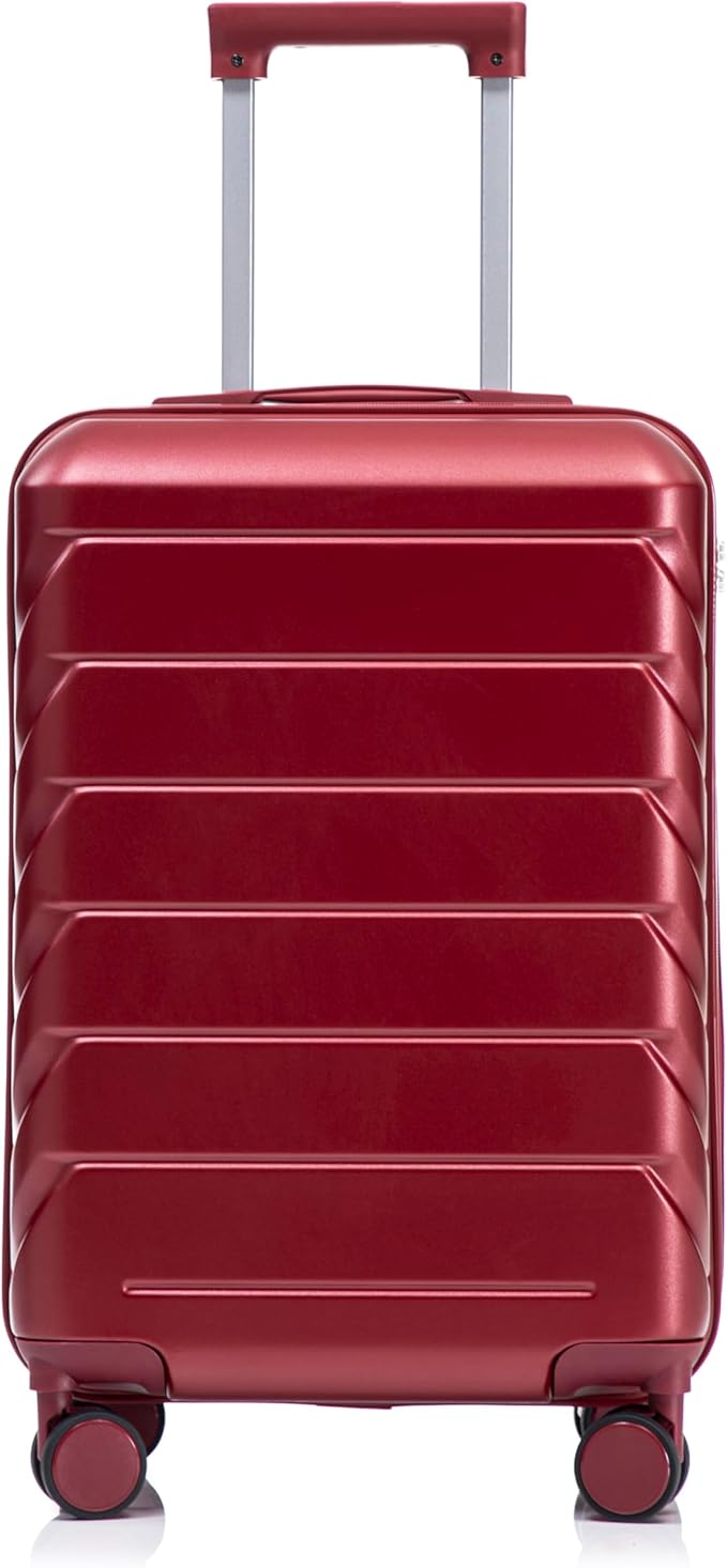 20 Inch Carry On Luggage, Lightweight ABS Hard Shell Suitcase with Spinner Wheels, Durable Travel Luggage with Combination Lock & Side Hooks for Men Women, Red