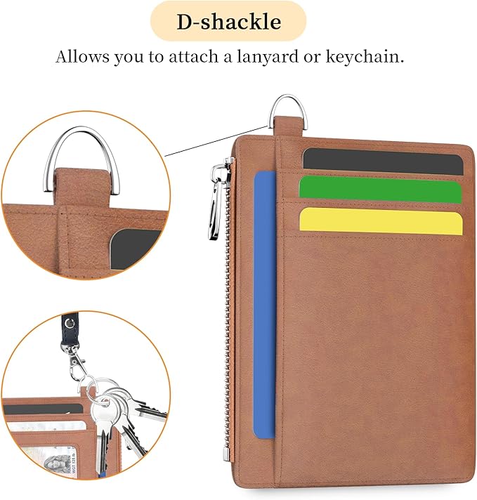 Hancynir Slim Wallet Women Credit Card Holder Minimalist Brown Vintage RFID Small Mini Card Case Front Pocket PU Leather Thin Travel Zipper Coin Cash ID Window Girls Wallet Gifts