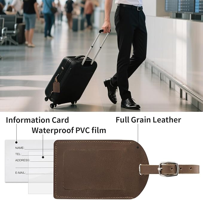 Ringsun Genuine Leather Luggage Tag for Suitcases ID Tags Bag Tags for Luggage (4 Pack)