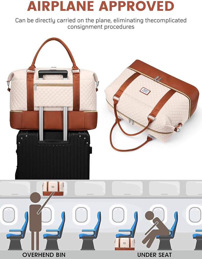 Travel Weekender Duffle Bags for Women: Overnight Bags with Shoe Compartment Large Carry on Weekend Bag with Toiletry Bag & Wet Pocket Tote Duffel Hospital Bag for Women Labor Delivery Begie Brown