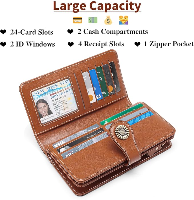 SENDEFN Wallets for Women Leather Credit Card Holder with RFID Blocking Large Capacity Wristlet | with RFID Blocking, Large Capacity, Wristlet, with RFID Blocking, Large Capacity, Wristlet