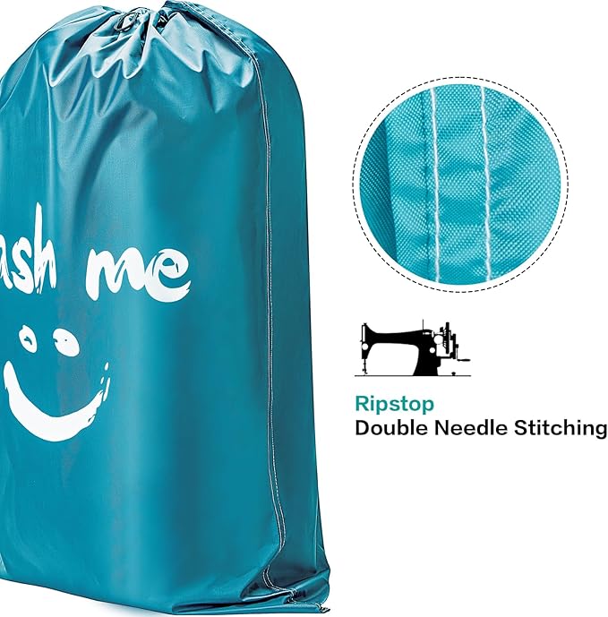 HOMEST XL Wash Me Travel Laundry Bag, Dirty Clothes Organizer, Large Enough to Hold 4 Loads of Garments, Easy Fit a Hamper or Clothing Basket, Light Blue