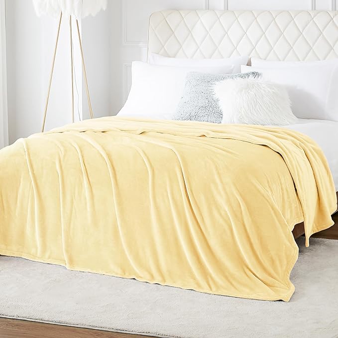 Hansleep Fleece Cream Yellow Throw Blanket, Super Soft Flannel Fuzzy Plush Cozy Blanket for All Seasons, Cream Yellow, Throw 50x60 Inches