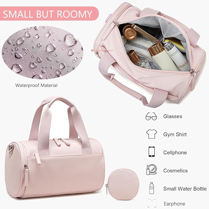 Mini Gym Bag for Women Girls Cute Small Duffle Bag 12'' with Multifunctional Pockets Workout Sport Bags Dance,Fitness,Yoga (Pink)