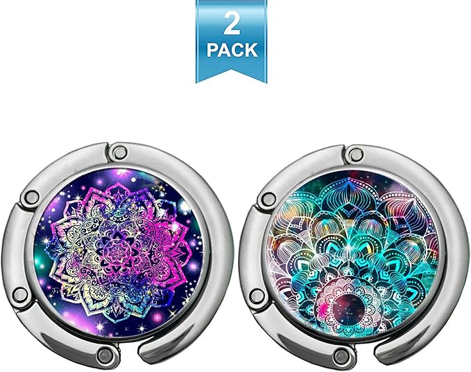 Foldable Purse Hook Womens Bag Table Hanger Collection Desk Hooks for Purse (2pack Mandala-Hook)