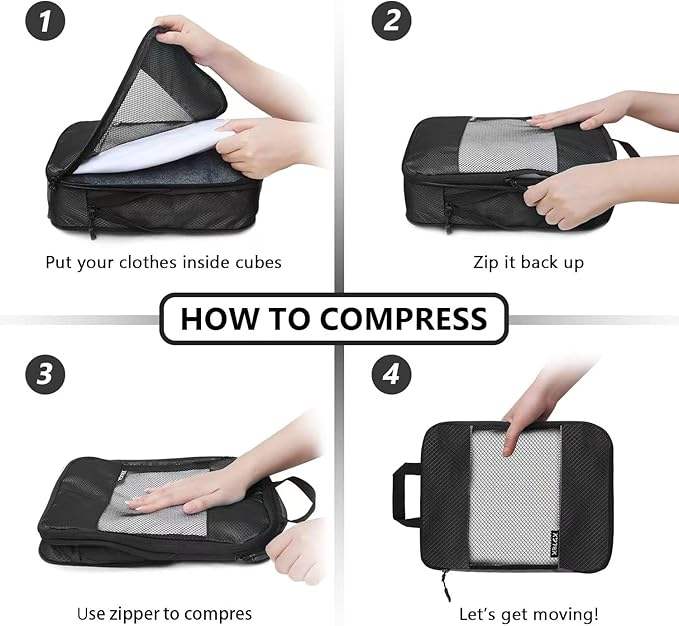 Compression Packing Cubes for Suitcases,5 Set Travel Essentials, Lightweight Luggage Organizer Bags, Travel Cubes for Carry on
