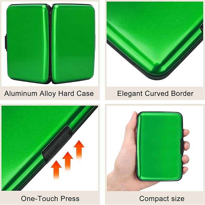 ELFISH Mini RFID Aluminum Wallet Credit Cards Holder Business Card Case Metal ID Case for Men Women (Green)