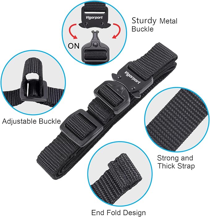 Vigorport Utility Straps Quick Release Nylon Backpack Accessory Bag Strap,Adjustable for Hiking,Travel,Outdoor Sports-4 Pack (Black-Metal Buckle, 0.75''W-24''L)