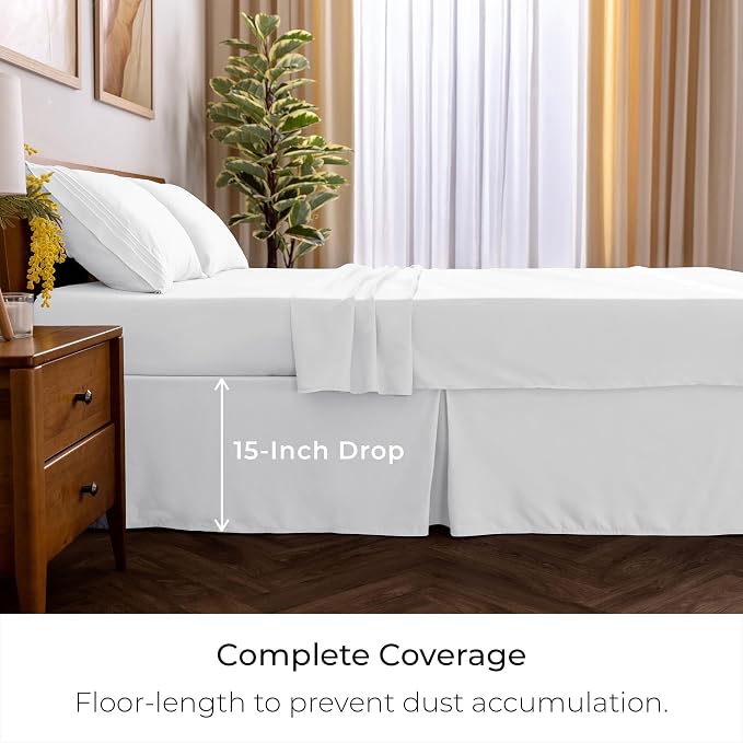 Mellanni Bed Skirt Cal King Size - Tailored Drop Bed Skirting | 15-Inch Pleated Dust Ruffle - Hotel Luxury Bedding - Wrinkle, Fade, Stain Resistant - 1 Bedskirt (Cal King, White)