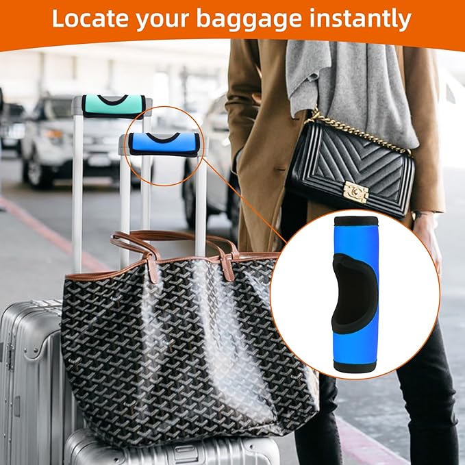 4 PCS Luggage Handle Wrap Set - Neoprene Handbag Grip Cover Protector with Hollow Design, Luggage Identifiers Suitcase Handle Wraps for Travel Bags in Navy Blue, Sky Blue, Orange & Black