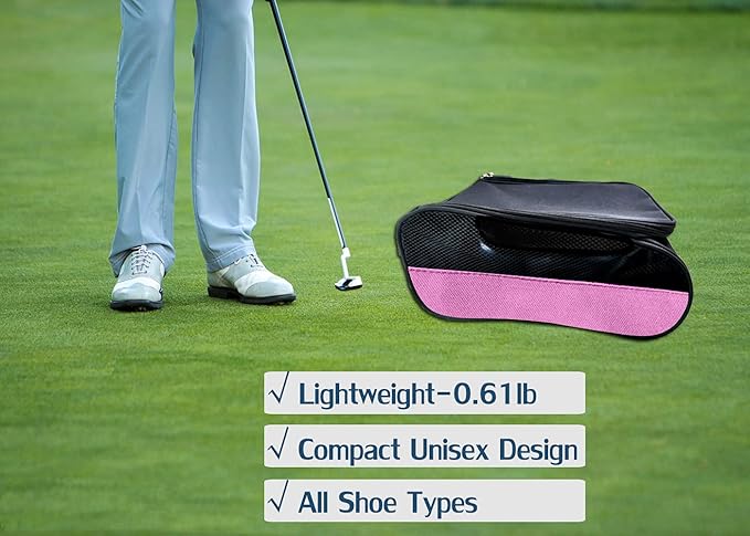 Golf Shoe Bag, Golf Shoes Bags Men/Women Outdoor Zippered Carrier Bags with Ventilation Sport Shoes Bag Travel Shoe Bags (Light Pink)