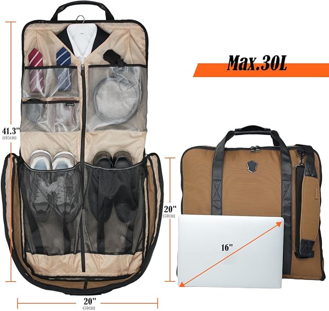 WELKINLAND 2-Suit Carry On Garment Bag for Travel, 30-L Suits Holder Travel Bag, 8-Pocket Garment Bag for Men, Wrinkle-Free Travel Garment Bags for Suits, Durable Suit Carrier Garment Travel Bag