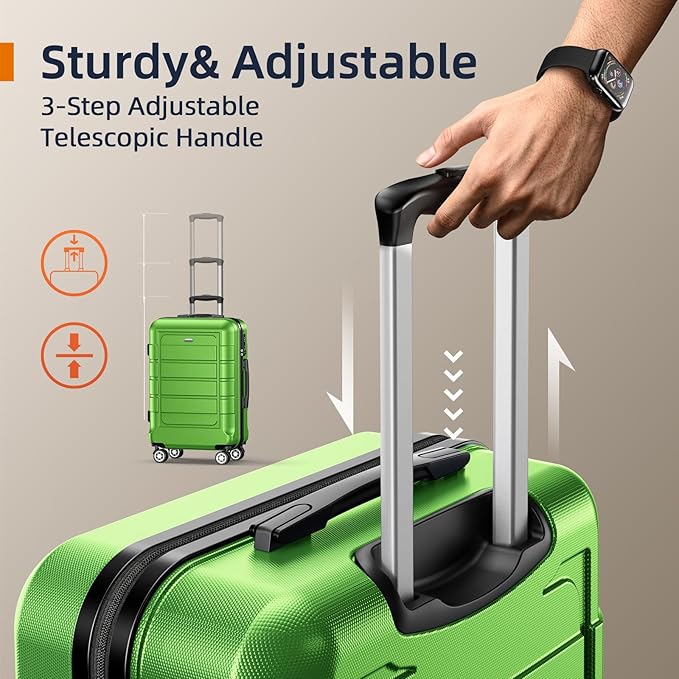 SHOWKOO Luggage Sets Expandable 100% PC Durable Suitcase Sets Double Wheels TSA Lock Green 3pcs