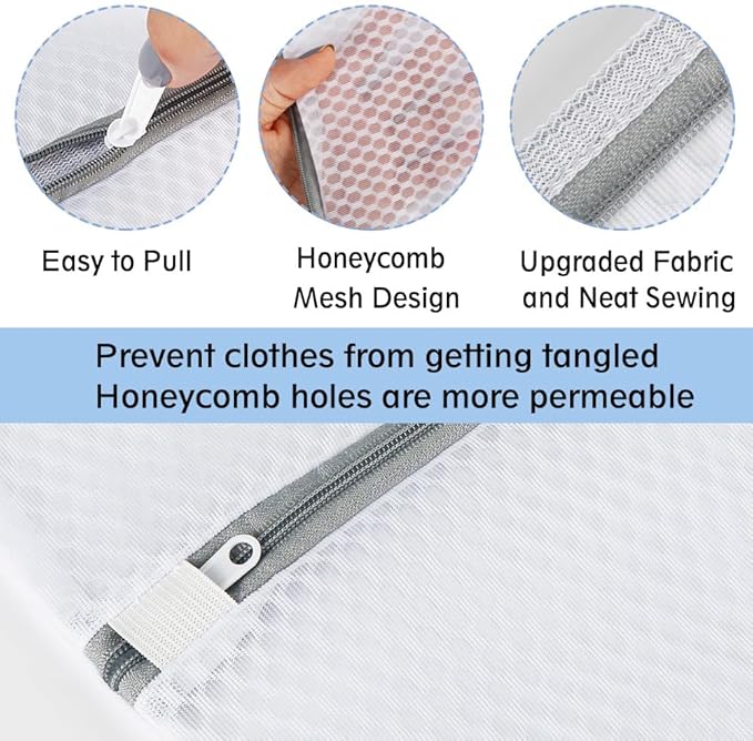 Vivifying Large Mesh Laundry Bags for Washing Machine, 3 Pack 20"x16" Honeycomb Mesh Zipper Wash Bags for Delicates, Sportswear, Underwear & Everyday Clothing, Reusable & Durable Laundry Organizer