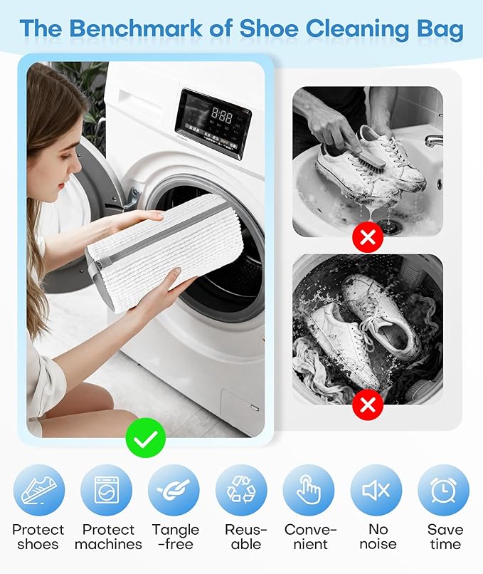 3-IN-1 Laundry & Shoe Washing Machine Bag Kit : Laundry Shoe Bag for Washer and Dryer,Reusable Shoe Cleaning Bag for Sneakers,Tennis,Self-locking Zipper & Microfiber,Include 3 Laundry Bag & 2 Shoe Bag