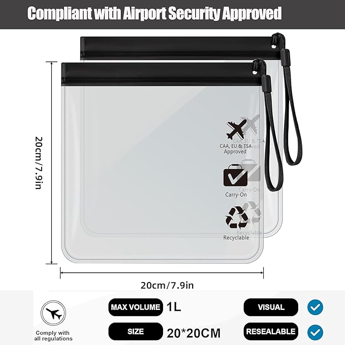5Pcs TSA Approved Toiletry Bag-Quart Size Travel Bag for EU UK & US Carry-on Regulations Security, Quart Clear Toiletries, Cosmetic and 3-1-1 Liquids Toiletry Bag (Waterproof & Leakproof)