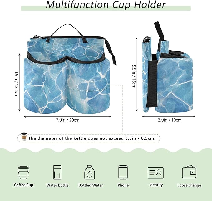 Luggage Cup Holder for Suitcases Free Hands Travel Cup Holder Portable Suitcase Cup Drink Holder Luggage Cup Caddy Bag Carrier Summer Blue Pool Ripples