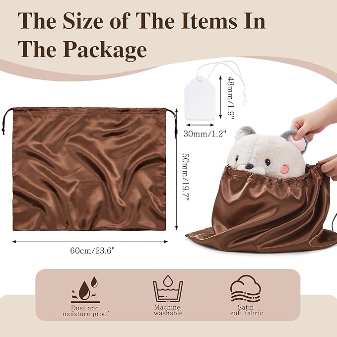 Ersmak 6 Pack Dust Bags for Handbags - Brown Silk Dust Cover Bag for Purses Shoes - Satin Drawstring Dustproof Bags for Travel Storage - 23.6 x 19.7 In