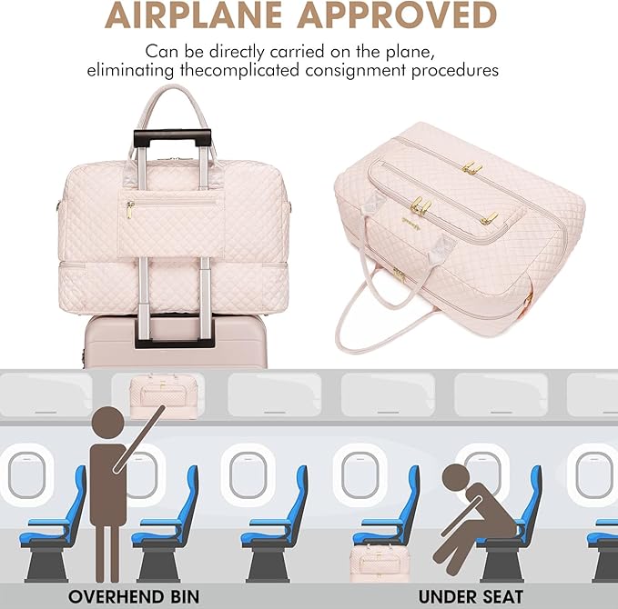 Weekender Overnight Bag Women: Large Travel Duffle Bag with Shoe Compartment & Wet Pocket Carry On Tote Bag Gym Duffel Bag with Toiletry Bag Bag for Hospital Beige
